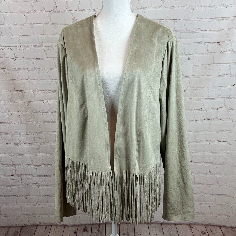 TORRID gray faux suede fringe cowboy style boho jacket cardigan size 3X (22-24)
